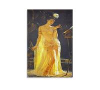 Poster decorativo da parete con immagine di donna estetica in bellissimo stile cinese che indossa un vestito giallo e un copricapo di loto, poster decorativo da parete su tela e stampa artistica