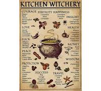 Poster decorativo da parete con scritta "Kitchen Witchery Witches Magic Knowledge Magic", idea regalo per la cucina e la benedizione dell'incenso, poster in metallo, 20 x 30 cm