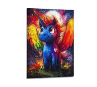 Poster decorativo da parete con unicorno arcobaleno con ali, stampa artistica su tela, poster decorativo moderno, per camera da letto, 40 x 60 cm