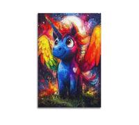 Poster decorativo da parete con unicorno arcobaleno con ali, stampa artistica su tela, poster decorativo moderno, per camera da letto, 40 x 60 cm