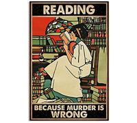 Poster decorativo da parete in metallo con scritta "Reading Because Murder is Wrong", 20 x 30 cm