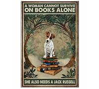 Poster decorativo da parete in metallo con scritta "Woman Love Jack Russell and Book", 20,3 x 30,5 cm