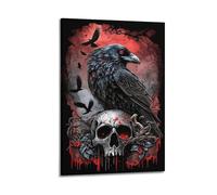 Poster decorativo da parete in metallo, con teschio di corvo, stampa moderna su tela, poster decorativo per camera da letto, per camera da letto, 50 x 75 cm