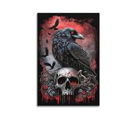 Poster decorativo da parete in metallo, con teschio di corvo, stampa moderna su tela, poster decorativo per camera da letto, 20 x 30 cm