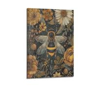 Poster decorativo da parete in stile retrò con api e fiori su tela e decorazione moderna per camera da letto (60 x 90 cm)