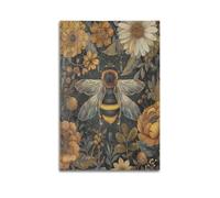 Poster decorativo da parete in stile retrò con api e fiori su tela e decorazione moderna per camera da letto (20 x 30 cm)