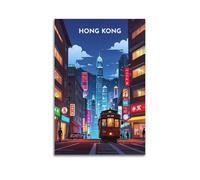 Poster decorativo da parete in stile retrò, motivo: viaggio di Hong Kong in Cina, poster decorativo su tela, poster decorativo moderno per camera da letto, 40 x 60 cm