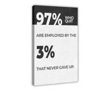 Poster decorativo da parete motivazionale in bianco e nero con scritta motivazionale "Never Gave Up", per casa, bar, ristorante, garage, caffetteria, idea regalo, 60 x 90 cm