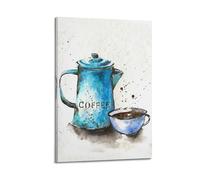 Poster decorativo da parete su tela con caffettiera blu e tazza, decorazione moderna per la camera da letto, 20 x 30 cm