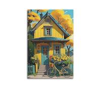 Poster decorativo da parete su tela con famiglia moderna, poster con paesaggio - casa delle fiabe fresca illustrazione decorativa, 20 x 30 cm, senza cornice