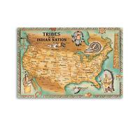 Poster decorativo da parete su tela con la mappa delle tribù dei nativi americani della nazione indiana, poster decorativo moderno per la camera da letto e la famiglia, 40 x 60 cm