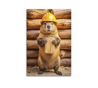 Poster decorativo da parete su tela con motivo famiglia moderna, grazioso poster con animali domestici, castoro, operaio edile, arte decorativa, 50 x 75 cm, senza cornice