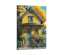 Poster decorativo da parete su tela con motivo famiglia moderna - Poster con paesaggio - casa delle fiabe fresca illustrazione decorativa, 20 x 30 cm, stile cornice