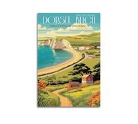 Poster decorativo da parete su tela con motivo famiglia moderna, poster da viaggio, Dorset Beach South West England, 60 x 90 cm, senza cornice