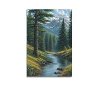 Poster decorativo da parete su tela con paesaggio fiume nella foresta di montagna e decorazione moderna per la camera da letto 30 x 45 cm