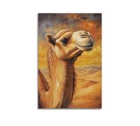 Poster decorativo da parete su tela con ritratto vivido di cammello nel deserto sotto il cielo drammatico, decorazione moderna per la camera da letto, 30 x 45 cm