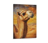 Poster decorativo da parete su tela con ritratto vivido di cammello nel deserto sotto il cielo drammatico, decorazione moderna per camera da letto, 60 x 90 cm