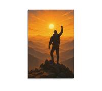 Poster decorativo da parete su tela con scritta motivazionale e motivazionale, motivo: uomo sulla montagna, stile moderno, 20 x 30 cm, senza cornice