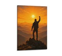 Poster decorativo da parete su tela con scritta motivazionale e motivazionale, motivo: uomo sulla montagna, 30 x 45 cm, stile cornice