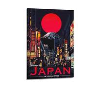 Poster decorativo da parete su tela con vista notturna del Monte Fuji in Giappone e viaggi in città, decorazione moderna per la camera da letto, 60 x 90 cm