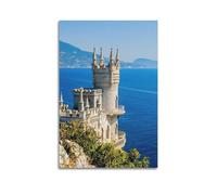 Poster decorativo da parete su tela, motivo: città di viaggio con scogliera del Mar Nero, castello delle fiabe, torre europea, decorazione moderna per camera da letto, 40 x 60 cm