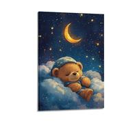 Poster decorativo da parete su tela, motivo famiglia moderna, poster illustrativo con orso che dorme sulle nuvole, decorazione da sogno, 50 x 75 cm, stile cornice
