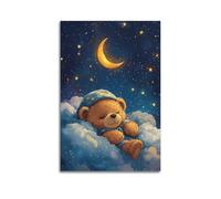 Poster decorativo da parete su tela, motivo famiglia moderna, poster illustrativo con orso che dorme sulle nuvole, decorazione da sogno, 30 x 45 cm, senza cornice