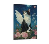 Poster decorativo da parete su tela, motivo: gatto alato, stile fantasy, moderno, decorazione per camera da letto, 20 x 30 cm