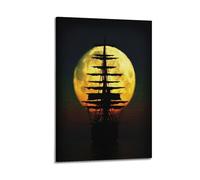 Poster decorativo da parete su tela, motivo: pirati con luna di sangue, poster decorativo moderno per camera da letto, 60 x 90 cm