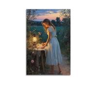 Poster decorativo da parete su tela, stile moderno, con famiglia e scritta in lingua inglese "Lady Reading", decorazione romantica per esterni, 40 x 60 cm, senza cornice