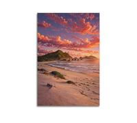 Poster decorativo da parete su tela, stile moderno, motivo: famiglia, paesaggio con tramonto sulla spiaggia, con rilassamento dell'umore, 40 x 60 cm, senza cornice