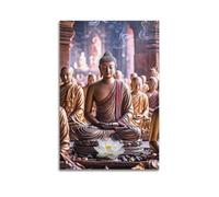 Poster decorativo da parete su tela, stile moderno, motivo: famiglia religiosa, statue di Buddha, solenne sacro, crea spazio zen, 60 x 90 cm, senza cornice