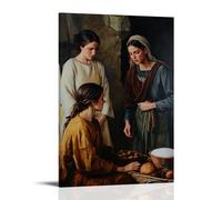 Poster decorativo decorativo da appendere con Gesù in piedi tra Marta e Maria, uno occupato con dovere, l'altro silenzioso in soggezione, mentre il tempo sembra fermarsi intorno a loro. Decorazione