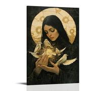 Poster decorativo decorativo da appendere con Mary Gathers uccellini feriti da tetti rotti, tenendoli delicatamente fino a quando le loro ali si illuminano di nuovo con la vita. Poster decorativo da