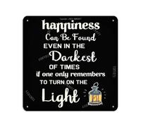 Poster decorativo in latta con scritta "Happiness can be found even in the darkest of times", stile vintage, 30,5 x 30,5 cm, per casa, cucina, camera da letto, casa colonica, bagno, fattoria, bar