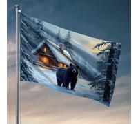 Poster decorativo per dormitorio da uomo, con bandiera della cabina innevata e orso nella foresta, per dormitorio universitario, per camera dei ragazzi (30 x 45 cm)