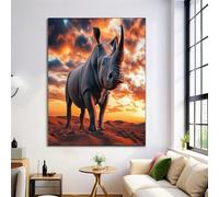 Poster Decorativo,Poster Estetico Rosso-Arancio Rinoceronte Al Tramonto,Parete Arte Murale Animali Del Deserto Decorazione Da Parete Per Bagno Casa Toilette 50X70Cm Quadri Moderni Per La Casa
