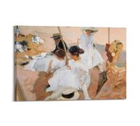 Poster decorativo su tela con Joaquin Sorolla Y Bastida Unter Der Markise Am Strand in Zarautz, decorazione artistica da parete per soggiorno e camera da letto, 50 x 75 cm
