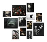 Poster Decorazione Murale Academia Oscura Inquietante Poster su Tela per la Camera da Letto Dormitorio Halloween Moody Gothic Home Decor Senza Cornice Set di 12