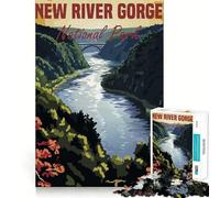 Poster del Parco Nazionale di New River Gorge - Puzzle per adolescenti da 1000 pezzi - Pensa in modo intelligente - Giocattolo per la casa - Passatempo - Taglio preciso - Regalo per le feste (38x26cm)