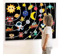 Poster del pianeta per i bambini, bambini del sistema solare con 32 figure di feltro, decorazione colorata della stanza dei bambini, giocattoli del pianeta del sistema solare Modello di spazio Natale
