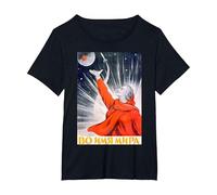 Poster della Propaganda dello Spazio sovietico URSS Rocket Astronauta Maglietta, Donna Plus-Size, Nero, 4X