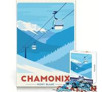 Poster della stazione sciistica di Chamonix Mont Blanc Puzzle da 1000 pezzi per adolescenti Pensiero critico Tempo ben speso Incastro perfetto Regalo di Natale unico (38x26cm)