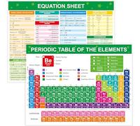 Poster della tavola periodica degli elementi, grafico scientifico completamente laminato con stato, nome, numero atomico e peso, foglio di equazione, poster su entrambi i lati per l'apprendimento