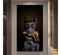 Poster di animali con cane nero, poster di cani della mafia Doberman, dipinto su tela, arte murale decorativa per soggiorno, camera da letto, 30x60 cm, senza cornice