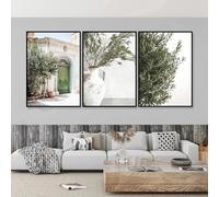 Poster di architettura spagnola, Italia, Puglia, dipinto su tela, foglie verdi, piante da interno, stampe artistiche da parete, immagini, arredamento per la casa (40x60 cm/3 pezzi senza cornice)