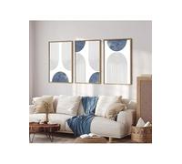 Poster di arte geometrica retrò di metà secolo blu, set di 3 decorazioni murali astratte con linee semplici boho, decorazione da parete minimalista, decorazione per la casa, 50x70cmx3 senza cornice
