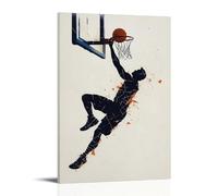 Poster di basket - Leap of Defiance - Silhouette astratta Mid-air Dunk con frammenti di tabellone frantumati in frammenti geometrici elegante da appendere alla parete, poster decorativo da parete 30 x