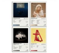 Poster di Billie Eilish con copertina di album in edizione limitata, poster su tela, decorazione per camera da letto, ufficio, camera da letto, regalo, decorazione (set di 4), senza cornice, 20 x 30