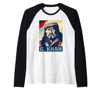 Poster di Gengis Khan Imperatore Mongolo Maglia con Maniche Raglan